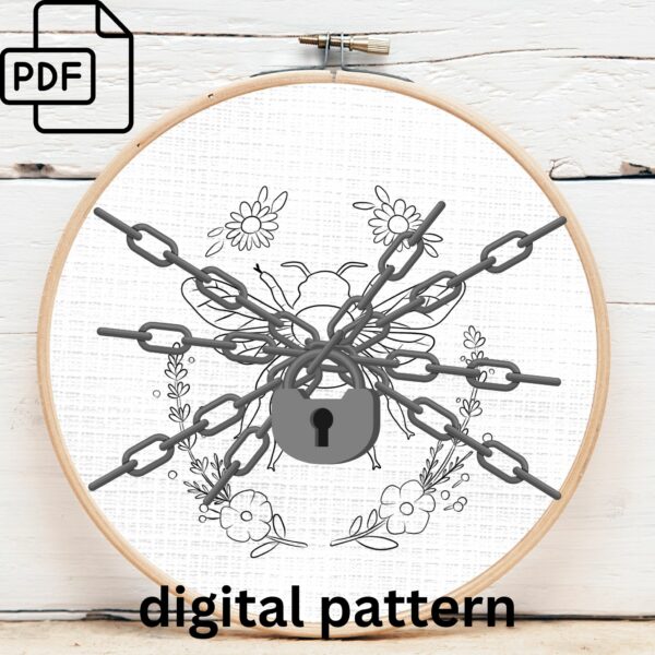 bumblebee and floral hand embroidery pattern, bumblebee and floral pattern, hand embroidery, hand embroidery pdf