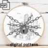 bustling cityscape hand embroidery pattern, bustling cityscape pattern, hand embroidery, hand embroidery pdf