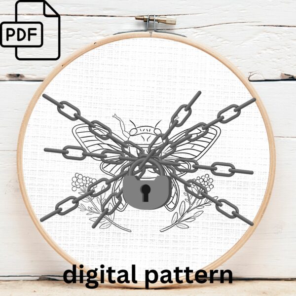 cicada and floral embroidery hand embroidery pattern, cicada and floral pattern, hand embroidery, hand embroidery pdf