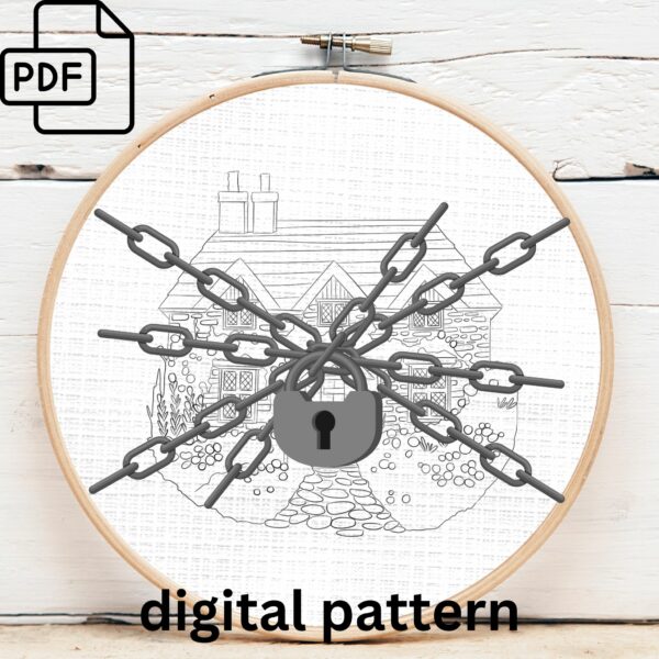 cozy cottage cross stitch hand embroidery pattern, cozy cottage cross stitch pattern, hand embroidery, hand embroidery pdf