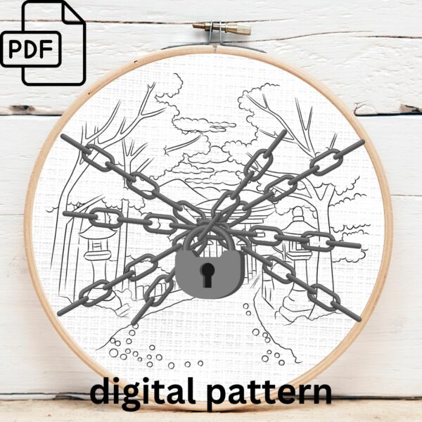 autumn torii gate embroidery hand embroidery pattern, autumn torii gate pattern, hand embroidery, hand embroidery pdf