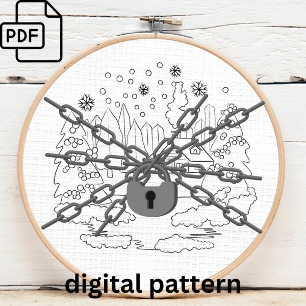 cozy winter cabin embroidery hand embroidery pattern, cozy winter cabin pattern, hand embroidery, hand embroidery pdf