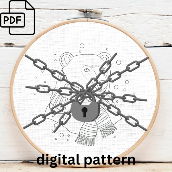 festive polar bear hand embroidery pattern, festive polar bear pattern, hand embroidery, hand embroidery pdf