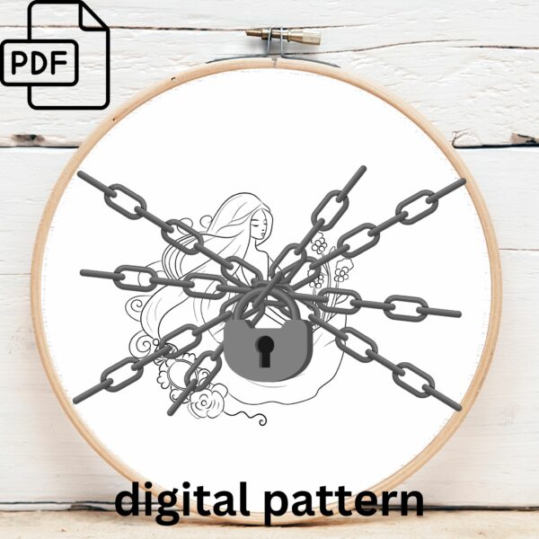 flowing red haired woman embroidery hand embroidery pattern, flowing red haired woman pattern, hand embroidery, hand embroidery pdf