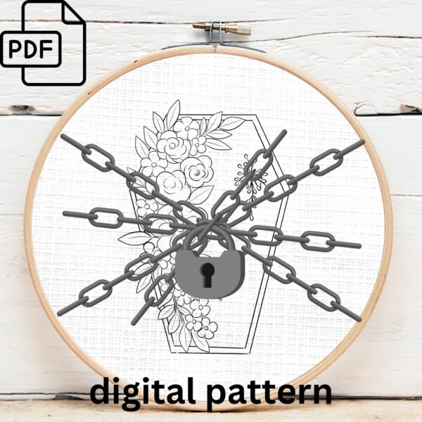 gothic floral coffin embroidery hand embroidery pattern, gothic floral coffin pattern, hand embroidery, hand embroidery pdf