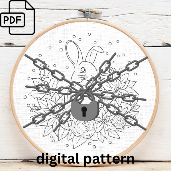 holly bunny embroidery hand embroidery pattern, holly bunny pattern, hand embroidery, hand embroidery pdf