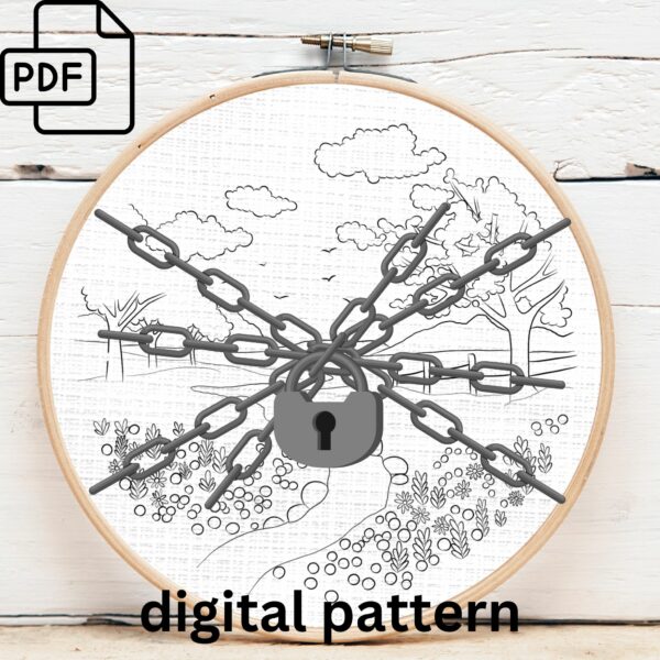 spring meadow landscape hand embroidery pattern, spring meadow landscape pattern, hand embroidery, hand embroidery pdf
