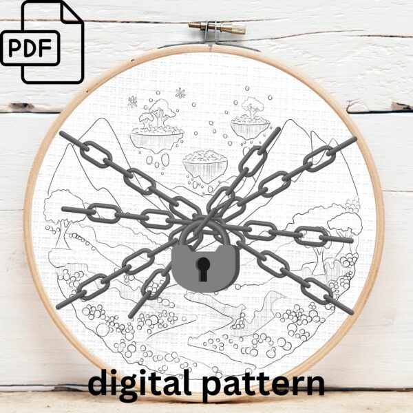 whimsical mountain landscape hand embroidery pattern, whimsical mountain landscape pattern, hand embroidery, hand embroidery pdf