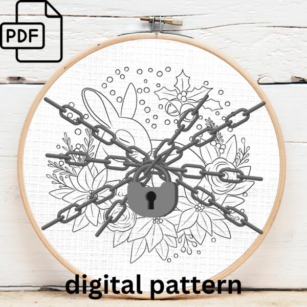 winter bunny embroidery hand embroidery pattern, winter bunny pattern, hand embroidery, hand embroidery pdf