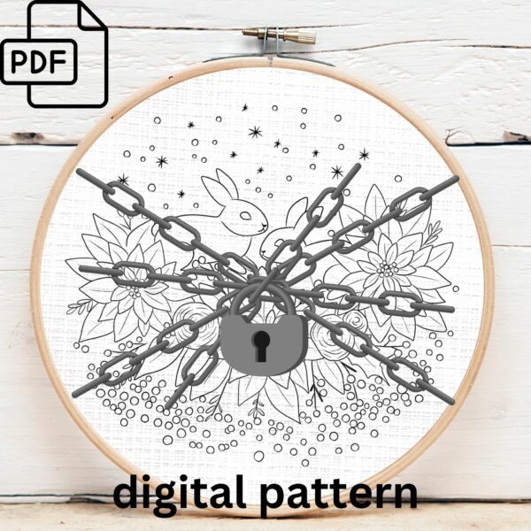 winter rabbit hand embroidery pattern, winter rabbit pattern, hand embroidery, hand embroidery pdf