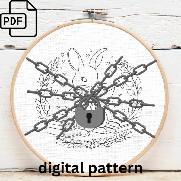 bookish bunny embroidery hand embroidery pattern, bookish bunny pattern, hand embroidery, hand embroidery pdf