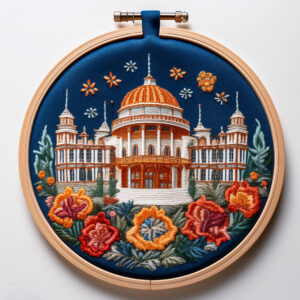 grand building with florals hand embroidery pattern, grand pattern, hand embroidery, hand embroidery pdf