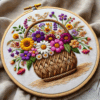 basket vase filled with a vibrant bouquet hand embroidery pattern, basket pattern, hand embroidery, hand embroidery pdf