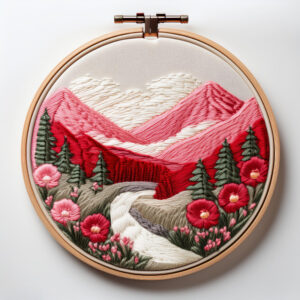 blush mountain embroidery scene hand embroidery pattern, blush pattern, hand embroidery, hand embroidery pdf