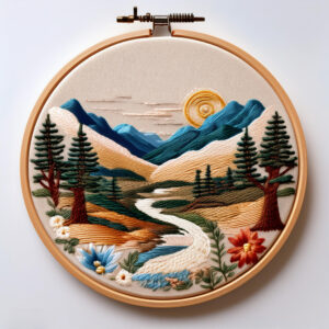 mountain sunrise embroidery art hand embroidery pattern, mountain pattern, hand embroidery, hand embroidery pdf