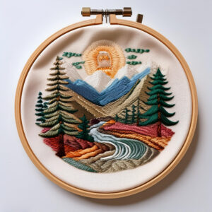 sunlit mountain embroidery scene hand embroidery pattern, sunlit pattern, hand embroidery, hand embroidery pdf