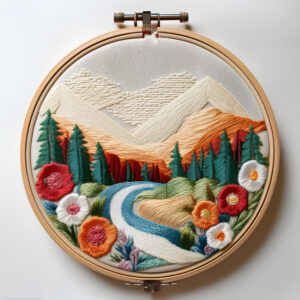 vibrant valley embroidery scene hand embroidery pattern, vibrant pattern, hand embroidery, hand embroidery pdf