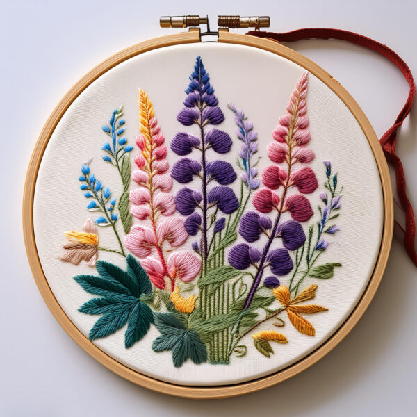 lupine flowers in shades of purple hand embroidery pattern, lupine pattern, hand embroidery, hand embroidery pdf