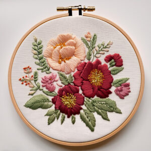 two prominent dark red blooms hand embroidery pattern, two pattern, hand embroidery, hand embroidery pdf