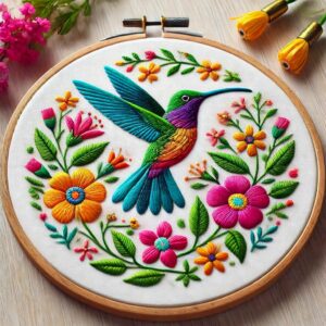 hummingbird and floral hand embroidery pattern, hummingbird pattern, hand embroidery, hand embroidery pdf