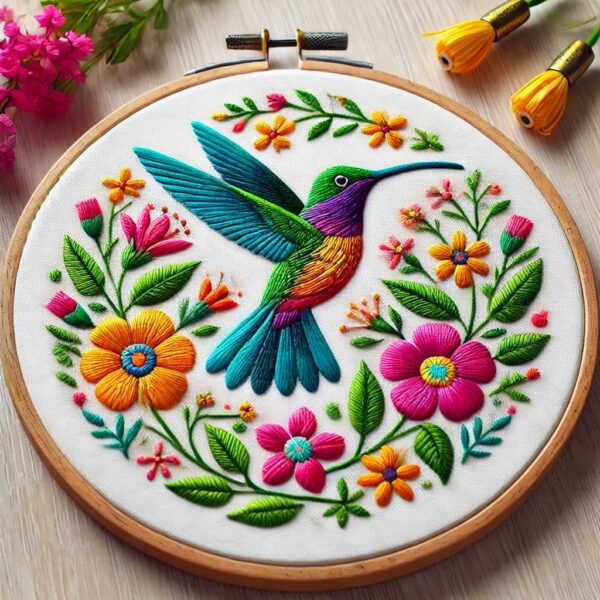hummingbird and floral hand embroidery pattern, hummingbird pattern, hand embroidery, hand embroidery pdf