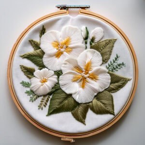 blossoms in white hand embroidery pattern, blossoms pattern, hand embroidery, hand embroidery pdf
