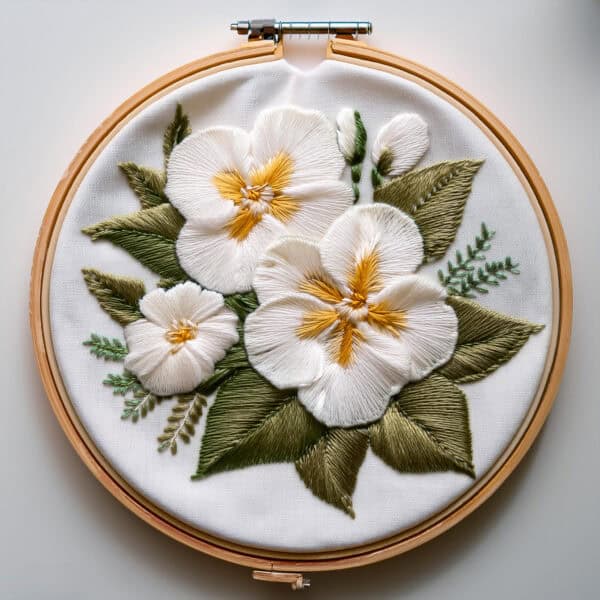 blossoms in white hand embroidery pattern, blossoms pattern, hand embroidery, hand embroidery pdf