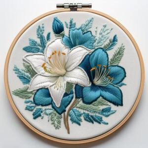 blue and white lily embroidery hand embroidery pattern, blue pattern, hand embroidery, hand embroidery pdf