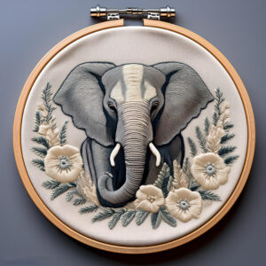 majestic elephant embroidery art with floral accents hand embroidery pattern, majestic pattern, hand embroidery, hand embroidery pdf