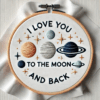 i love you moon and stars hand embroidery pattern, i pattern, hand embroidery, hand embroidery pdf