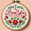 i love you red hand embroidery pattern, i pattern, hand embroidery, hand embroidery pdf