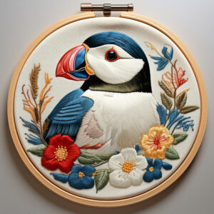 playful puffin hand embroidery pattern, playful pattern, hand embroidery, hand embroidery pdf