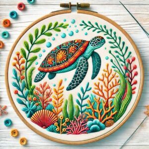 sea turtle hand embroidery pattern, sea pattern, hand embroidery, hand embroidery pdf