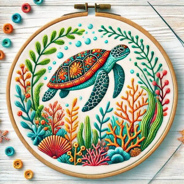sea turtle hand embroidery pattern, sea pattern, hand embroidery, hand embroidery pdf