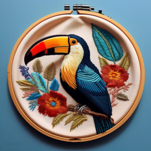 tropical toucan tapestry hand embroidery pattern, tropical pattern, hand embroidery, hand embroidery pdf