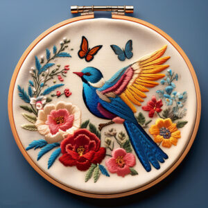 vibrant bird and butterfly hand embroidery pattern, vibrant pattern, hand embroidery, hand embroidery pdf