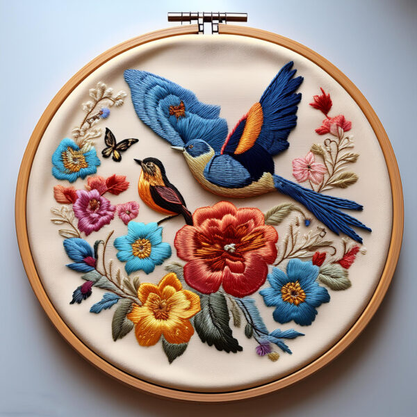 vibrant bird and floral hand embroidery pattern, vibrant pattern, hand embroidery, hand embroidery pdf