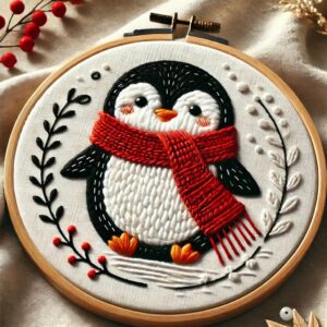winter penguin hand embroidery pattern, winter pattern, hand embroidery, hand embroidery pdf