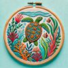 sea turtle with seaweed hand embroidery pattern, sea pattern, hand embroidery, hand embroidery pdf