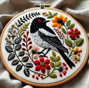 black and white bird hand embroidery pattern, black pattern, hand embroidery, hand embroidery pdf