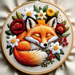 sleepy fox hand embroidery pattern, sleepy pattern, hand embroidery, hand embroidery pdf