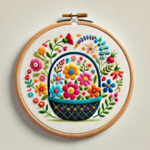 bouquet arranged in a basket hand embroidery pattern, bouquet pattern, hand embroidery, hand embroidery pdf