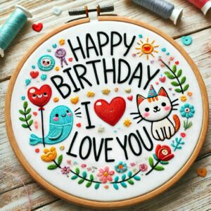happy birthday kitty hand embroidery pattern, happy pattern, hand embroidery, hand embroidery pdf