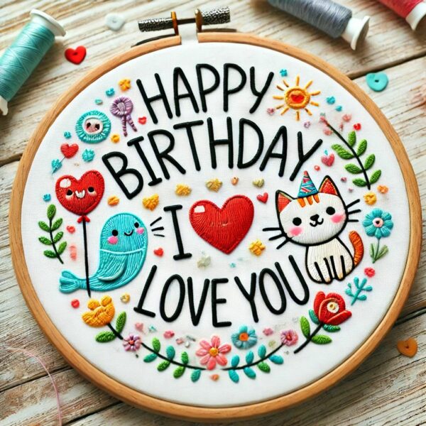 happy birthday kitty hand embroidery pattern, happy pattern, hand embroidery, hand embroidery pdf