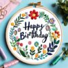 happy birthday with flowers hand embroidery pattern, happy pattern, hand embroidery, hand embroidery pdf