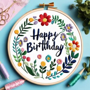 happy birthday with flowers hand embroidery pattern, happy pattern, hand embroidery, hand embroidery pdf
