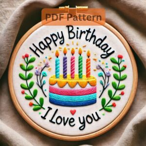 happy birthday cake hand embroidery pattern, happy pattern, hand embroidery, hand embroidery pdf