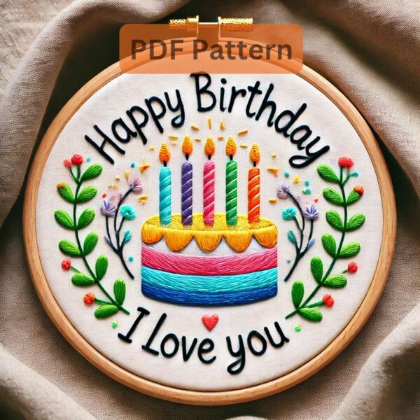 happy birthday cake hand embroidery pattern, happy pattern, hand embroidery, hand embroidery pdf