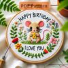happy birtmouse hand embroidery pattern, happy pattern, hand embroidery, hand embroidery pdf