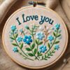 i love you flowers hand embroidery pattern, i pattern, hand embroidery, hand embroidery pdf